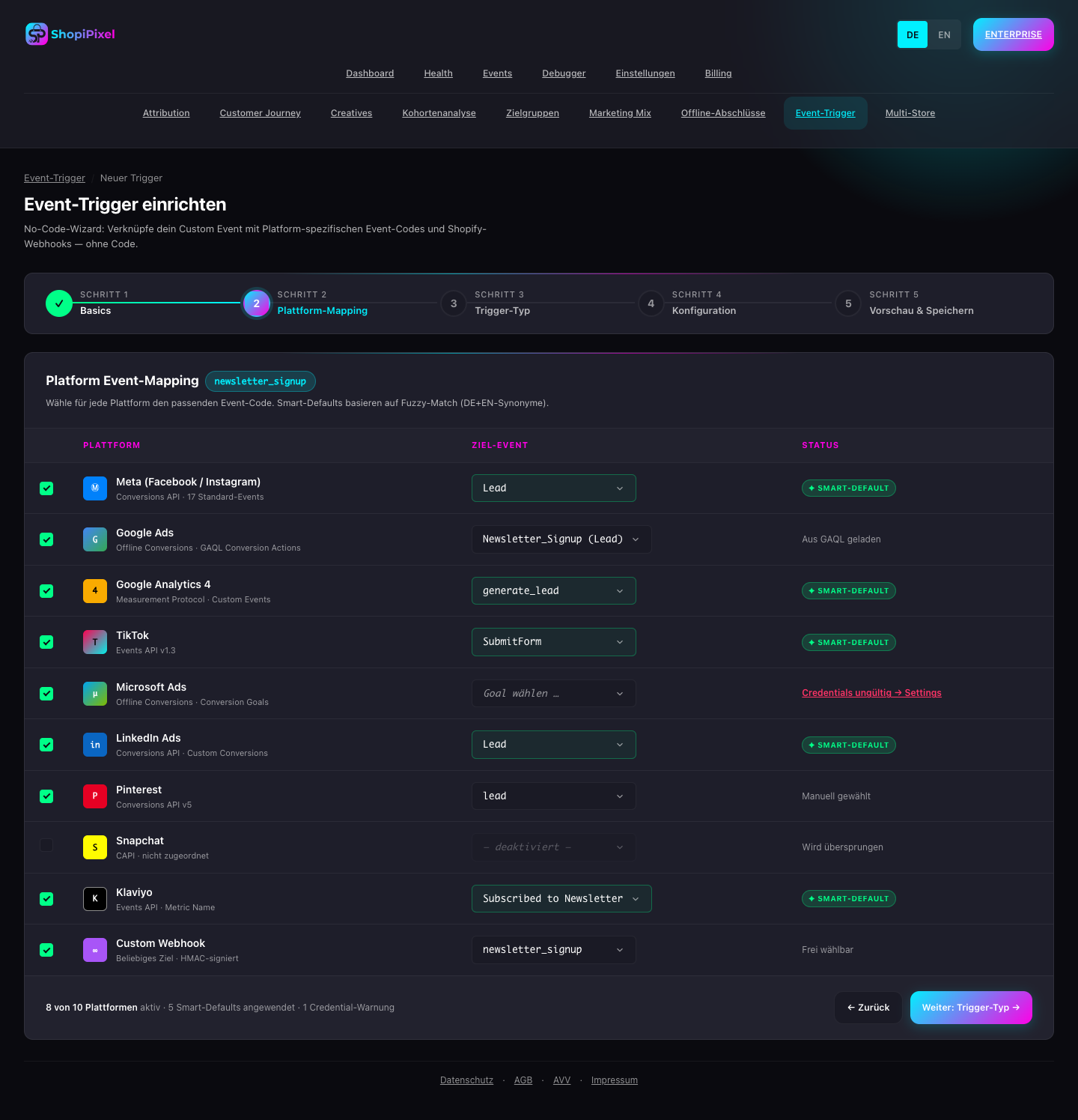 Event Triggers — build custom events with a platform event picker