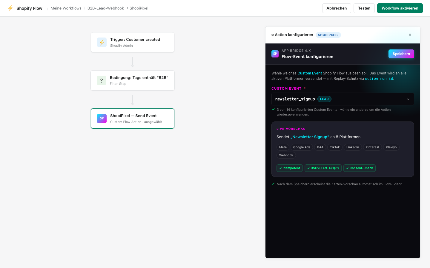 Shopify Flow Action — native workflow integration