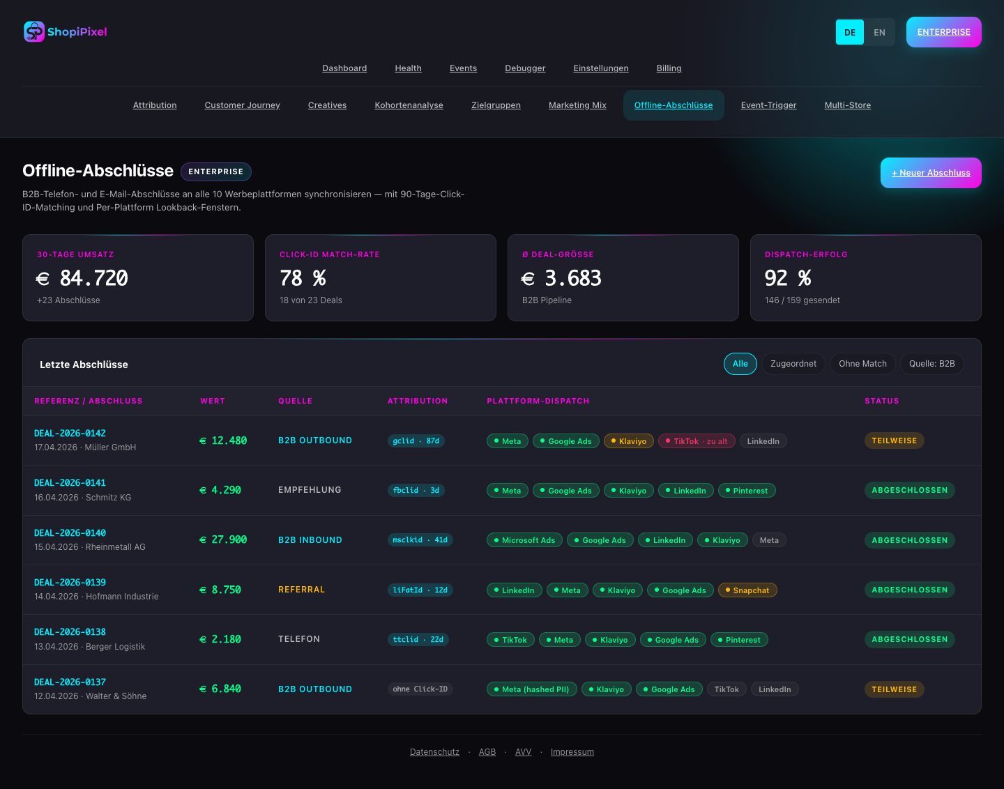 Offline Deals — track phone and email conversions server-side
