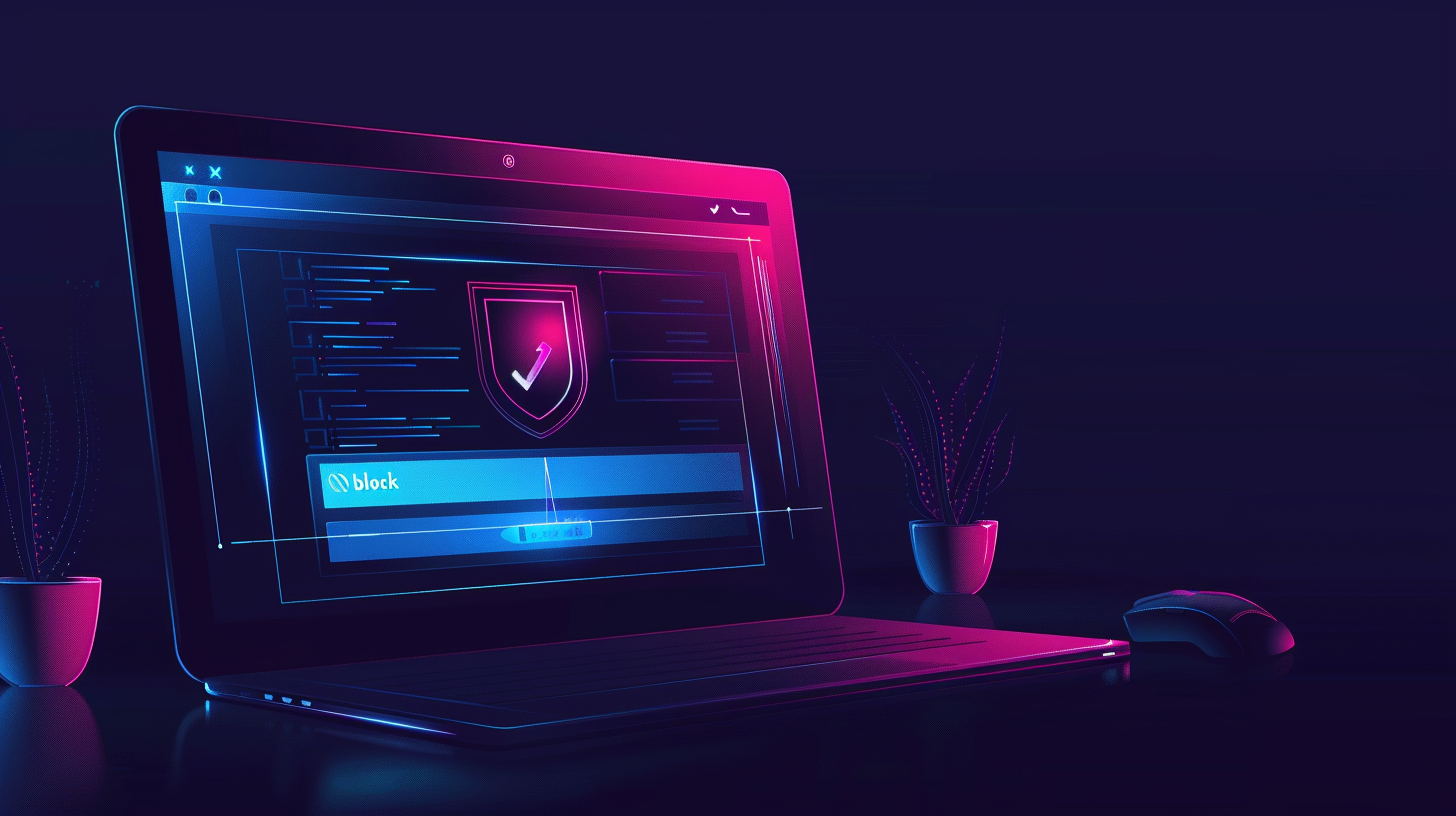 Laptop with active ad blocker blocking tracking scripts